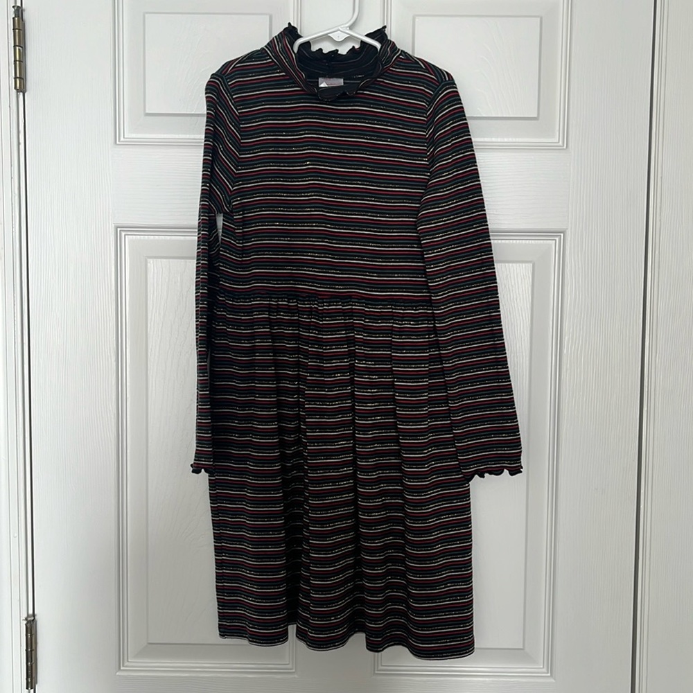 Never worn. Midnight blue (nearly black) striped “mock” turtleneck dress